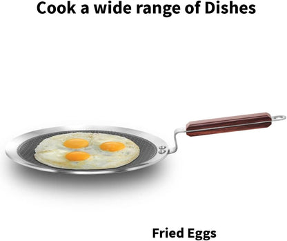 Hawkins 26 cm Paratha Tava, Triply Stainless Steel Shielded Nonstick Tawa with Rosewood Handle, Honeycomb Non Stick Induction Tawa, Silver (NSPT26)