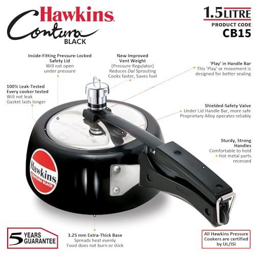 Hawkins 6.5 Litre Contura Black Pressure Cooker, Hard Anodised Inner Lid Cooker, Handi Cooker, Black (CB65)