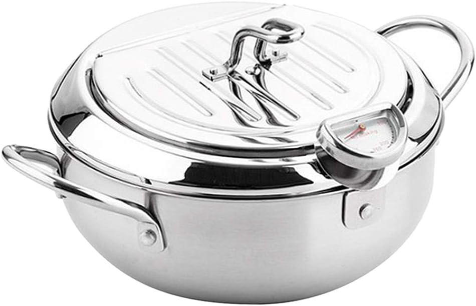 Japanese Style Tempura Deep Fryer Pot Practical Frying Pan with Drainage Lid - 20cm