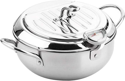Japanese Style Tempura Deep Fryer Pot Practical Frying Pan with Drainage Lid - 20cm