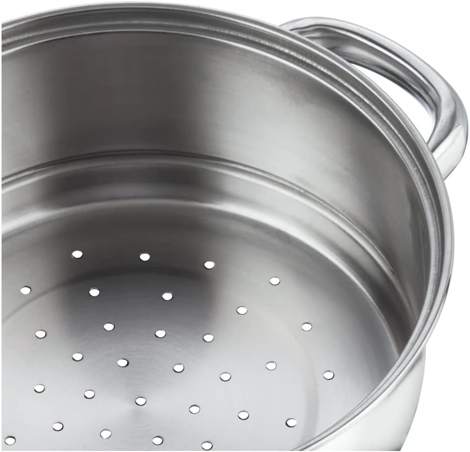 3 Tier Steamer Cooking Pan for Induction Hob, Food and Vegetable Steamer with Vented Glass Lid - 24 CM