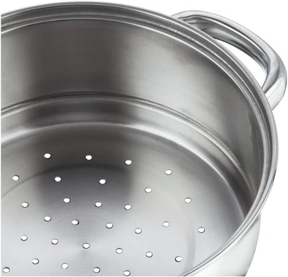 3 Tier Steamer Cooking Pan for Induction Hob, Food and Vegetable Steamer with Vented Glass Lid - 24 CM