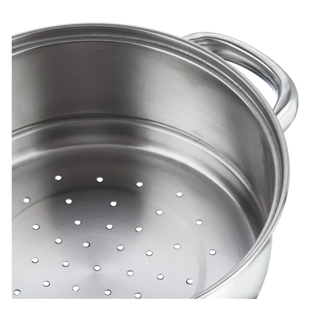 3 Tier Steamer Cooking Pan for Induction Hob, Food and Vegetable Steamer with Vented Glass Lid - 24 CM