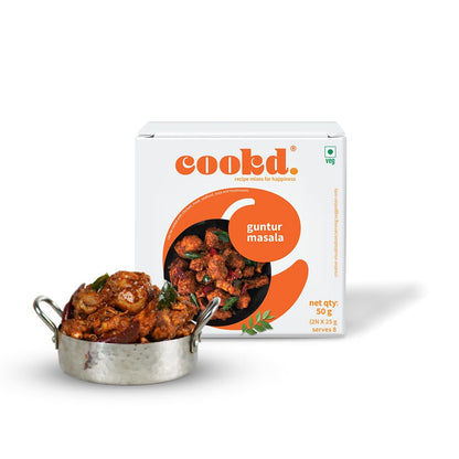 Cookd Guntur Masala 50g (Pack of 2) | Ready To Cook in 15 Minutes | Can be cooked with Paneer, Vegetables, Chicken, Fish & Meat | No Added Flavours, Preservatives & Artificial Colors