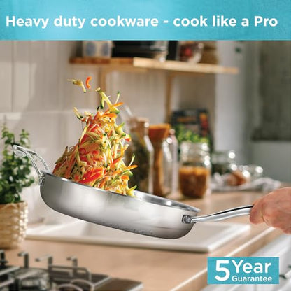 Hawkins Pro 26 cm Frying Pan, Triply Stainless Steel Fry Pan with Stainless Steel Handle and Stainless Steel Lid, Silver (PSF26S)