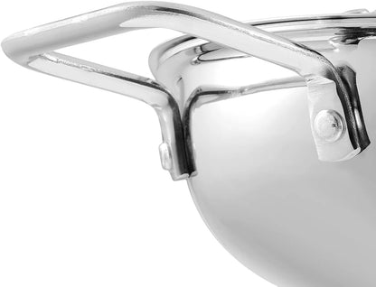 Vinod Platinum Triply Stainless Steel Kadai | Suitable for Indian Cooking, Sauces, Stews, Soups | Extra Deep, Induction, Electric Friendly (28cm)