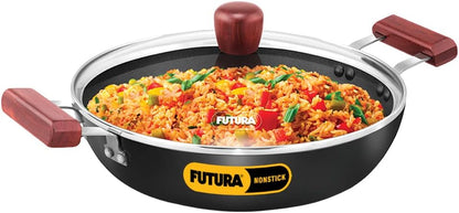 Hawkins FUTURA 3 Litre Nonstick Cook-n-Serve Frying Pan with Glass Lid, Diameter 28 cm, Black (NCF28G)