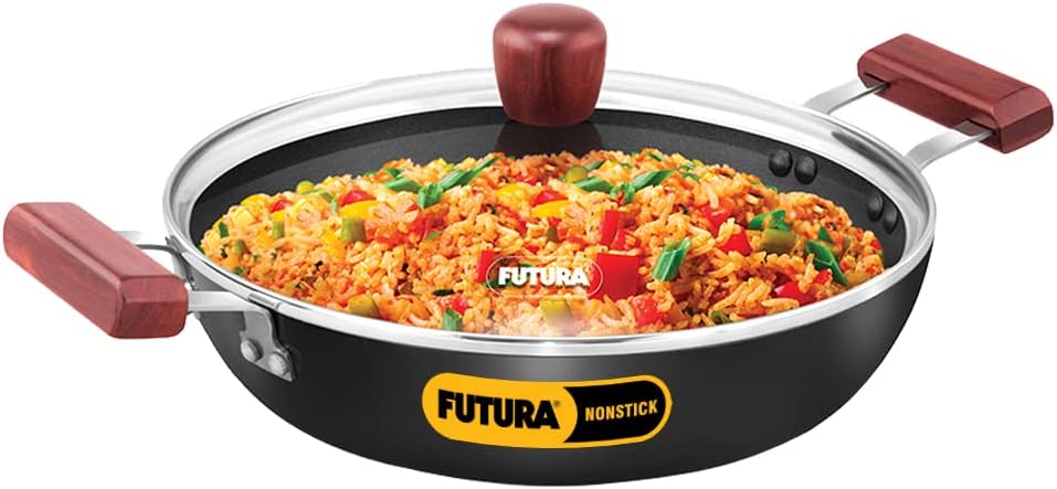 Hawkins FUTURA 3 Litre Nonstick Cook-n-Serve Frying Pan with Glass Lid, Diameter 28 cm, Black (NCF28G)