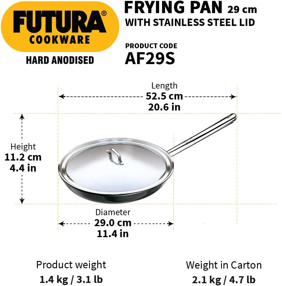 Hawkins Futura Hard Anodised Aluminium Frying Pan with Stainless Steel Lid, 30 cm Diameter