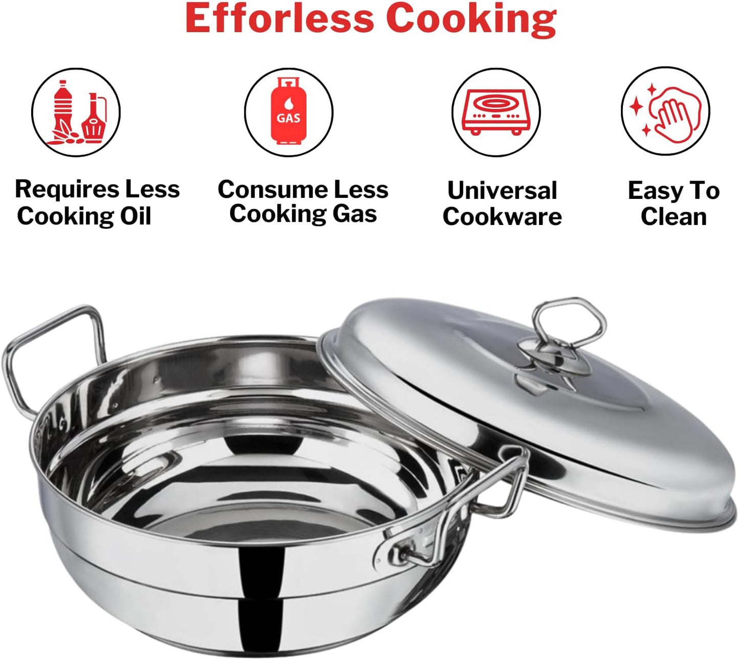 Vinod  Stainless Steel Idli (2 plates), Dhokla (2 plates) and Patra ( 1 plate) Multi Kadahi 26cm - Gas & Induction base