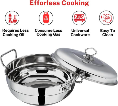 Vinod  Stainless Steel Idli (2 plates), Dhokla (2 plates) and Patra ( 1 plate) Multi Kadahi 26cm - Gas & Induction base