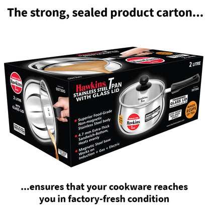 Hawkins Futura Steel Tea Pan with Glass Lid, 2.0 Litre Capactiy, Silver