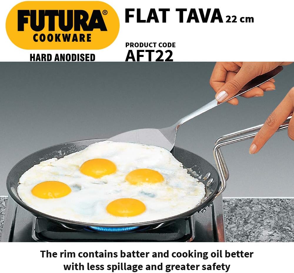 Hawkins Hard Anodised Aluminium Flat Tava, 22 cm Diameter