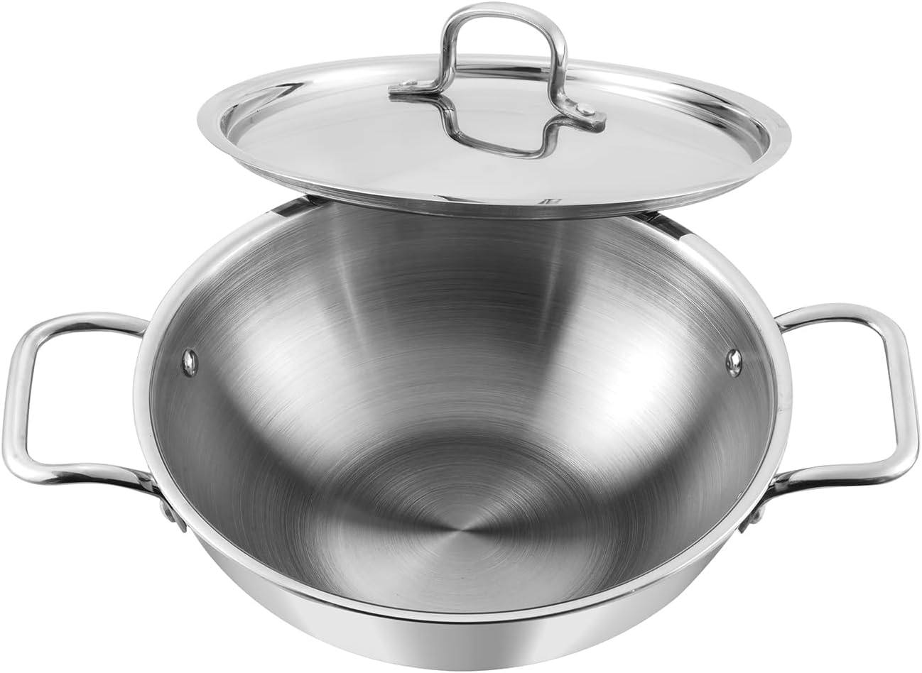 Vinod Triply Stainless Steel Cookware Kadai with Stainless Steel Handled lid Wok for Stir Fry Cooking (Diameter 18 cm)