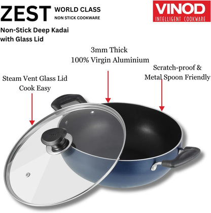 VINOD Non Stick Deep Kadahi 22cm, 24cm , 26 cm