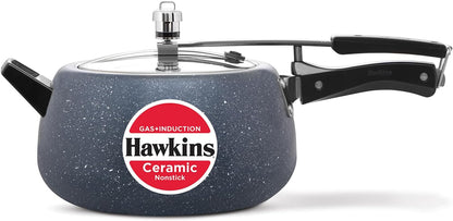 Hawkins 5 Litre Ceramic Nonstick Pressure Cooker, Induction Inner Lid, Granite Contura Shaped, Best Cooker, Blue (ICC50)