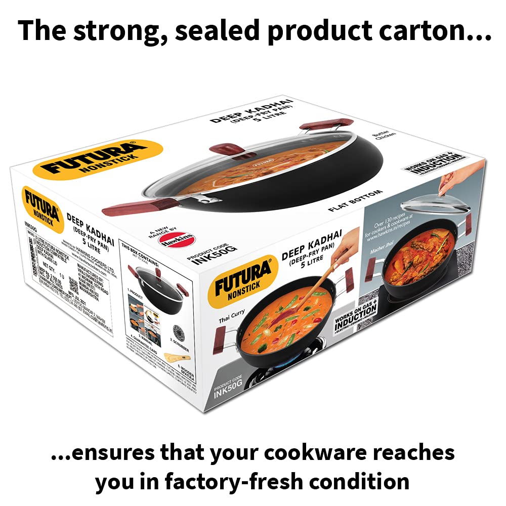 Futura INK50G Kadai, 5 Litre, Black - Induction / 2 Liters / Induction + Glass Lid