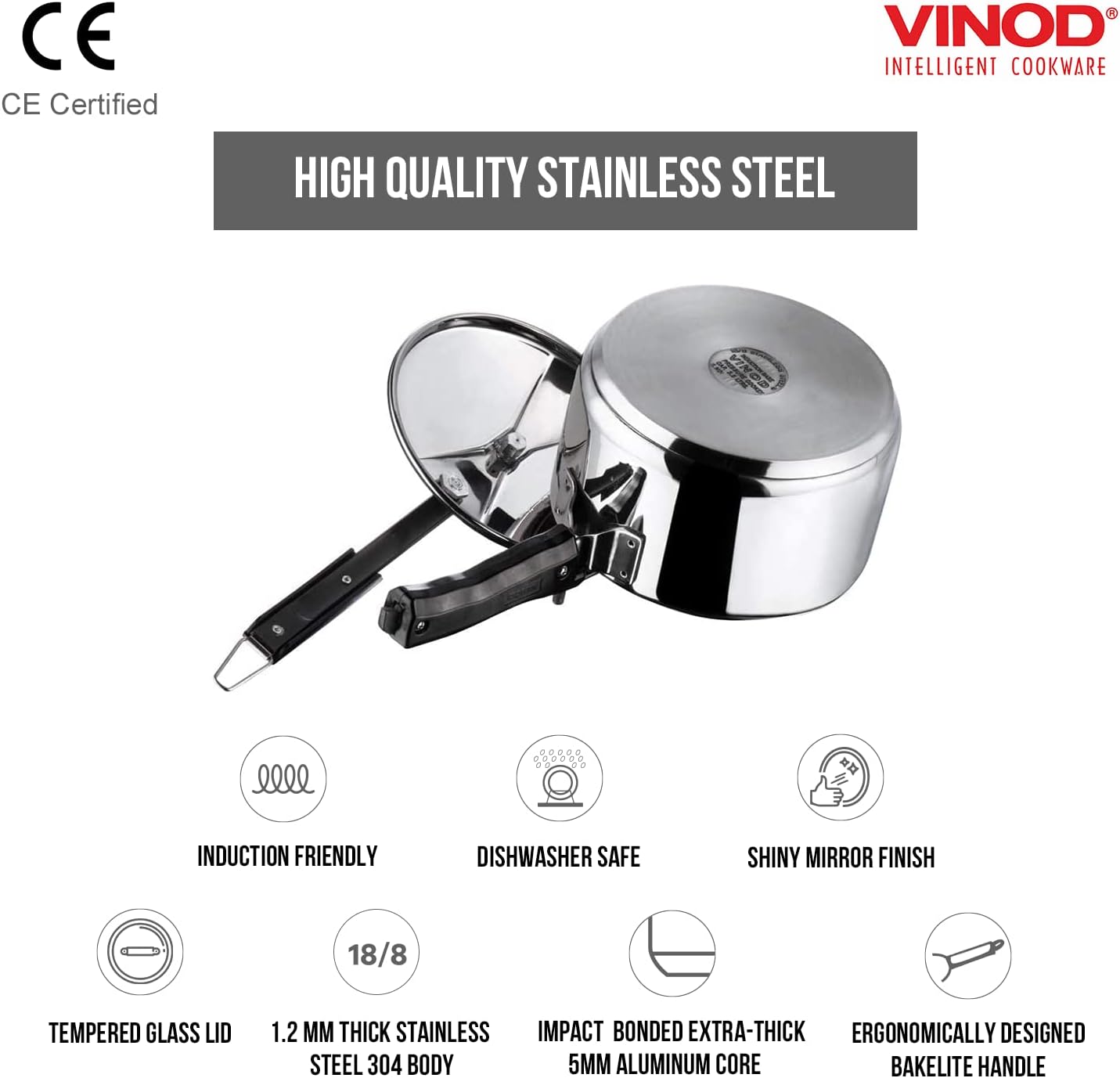 VINOD Inner Lid Stainless Steel Pressure Cooker 2L , 3L & 5L
