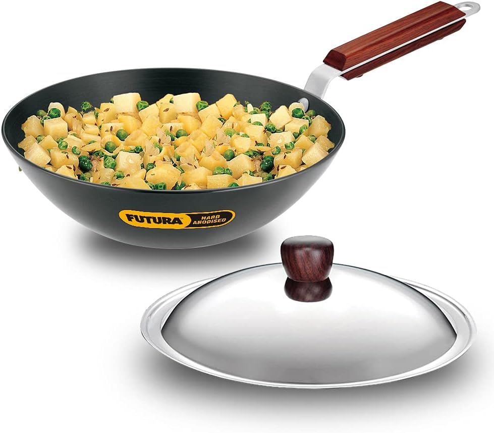 Hawkins Futura Hard Anodised Aluminium Deep Fry Pan with Lid, 2.5 Litre Capacity