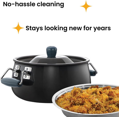 Hawkins Futura 8 Litre BigBoy Biryani Handi, Hard Anodised Pot with Hard Anodised Lid, Sauce Pan for Cooking and Serving Biriyani, Black (ABH8)