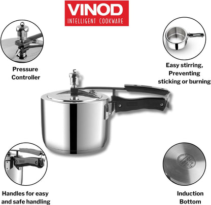 VINOD Inner Lid Stainless Steel Pressure Cooker 2L , 3L & 5L