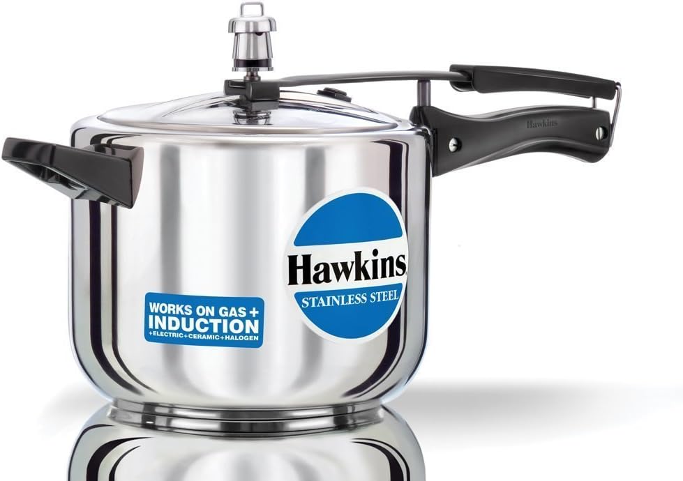 Hawkins 5 Litre Pressure Cooker - Stainless Steel Inner Lid, Induction Compatible, Silver