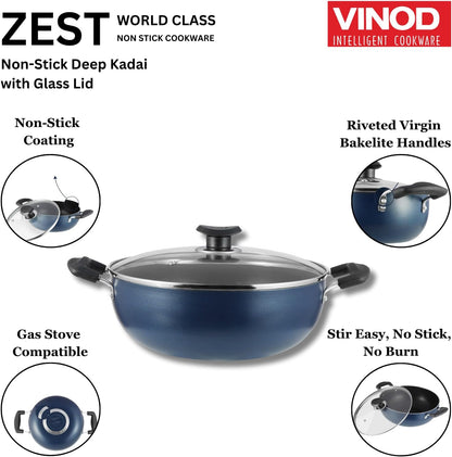 VINOD Non Stick Deep Kadahi 22cm, 24cm , 26 cm