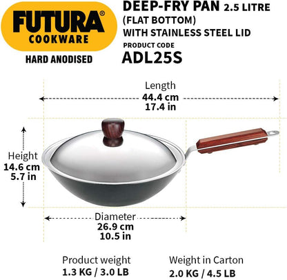 Hawkins Futura Hard Anodised Aluminium Deep Fry Pan with Lid, 2.5 Litre Capacity ADL25S