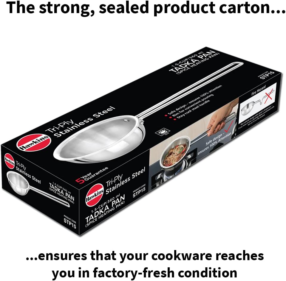 Hawkins Tadka Pan, Triply Stainless Steel Pan, Induction Pan, Silver 1.5 Cup , 2.5 Cup STP15 STP25