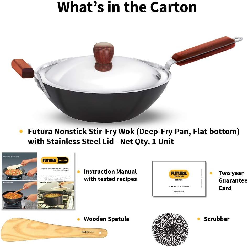 Hawkins Futura Non-Stick Induction Compatible Stir Fry Wok with Stainless Steel Lid, 3 Litre Capacity
