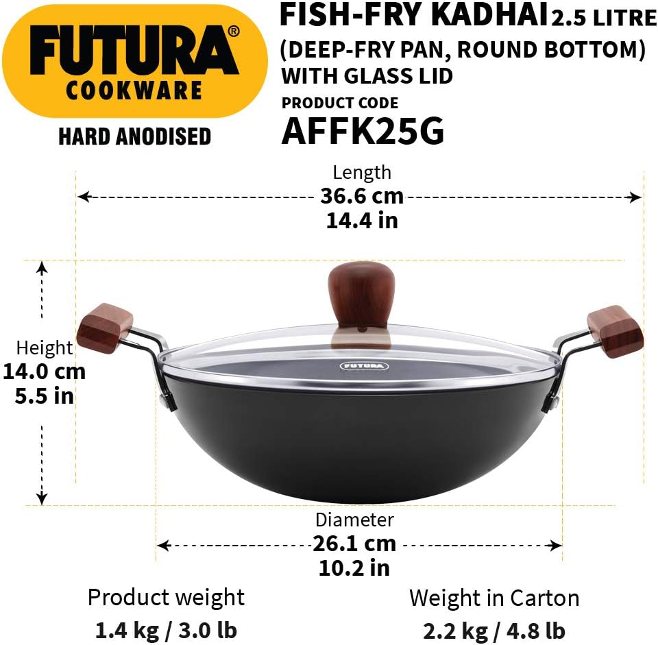 Hawkins Futura Deep-Fry Pan with Glass Lid, 2.5 Litre Capacity