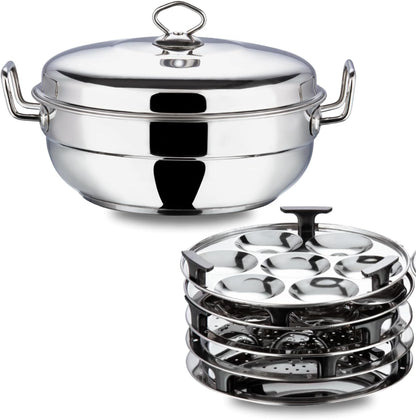 Vinod  Stainless Steel Idli (2 plates), Dhokla (2 plates) and Patra ( 1 plate) Multi Kadahi 26cm - Gas & Induction base