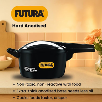 Futura  Hard Anodized Induction Compatible Pressure Cooker, Small, Black 3L / 4L / 5L