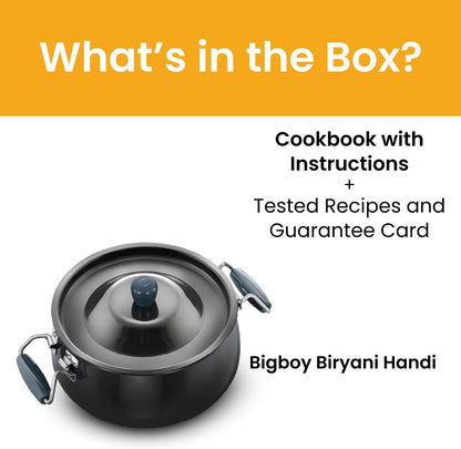 Hawkins Futura 8 Litre BigBoy Biryani Handi, Hard Anodised Pot with Hard Anodised Lid, Sauce Pan for Cooking and Serving Biriyani, Black (ABH8)