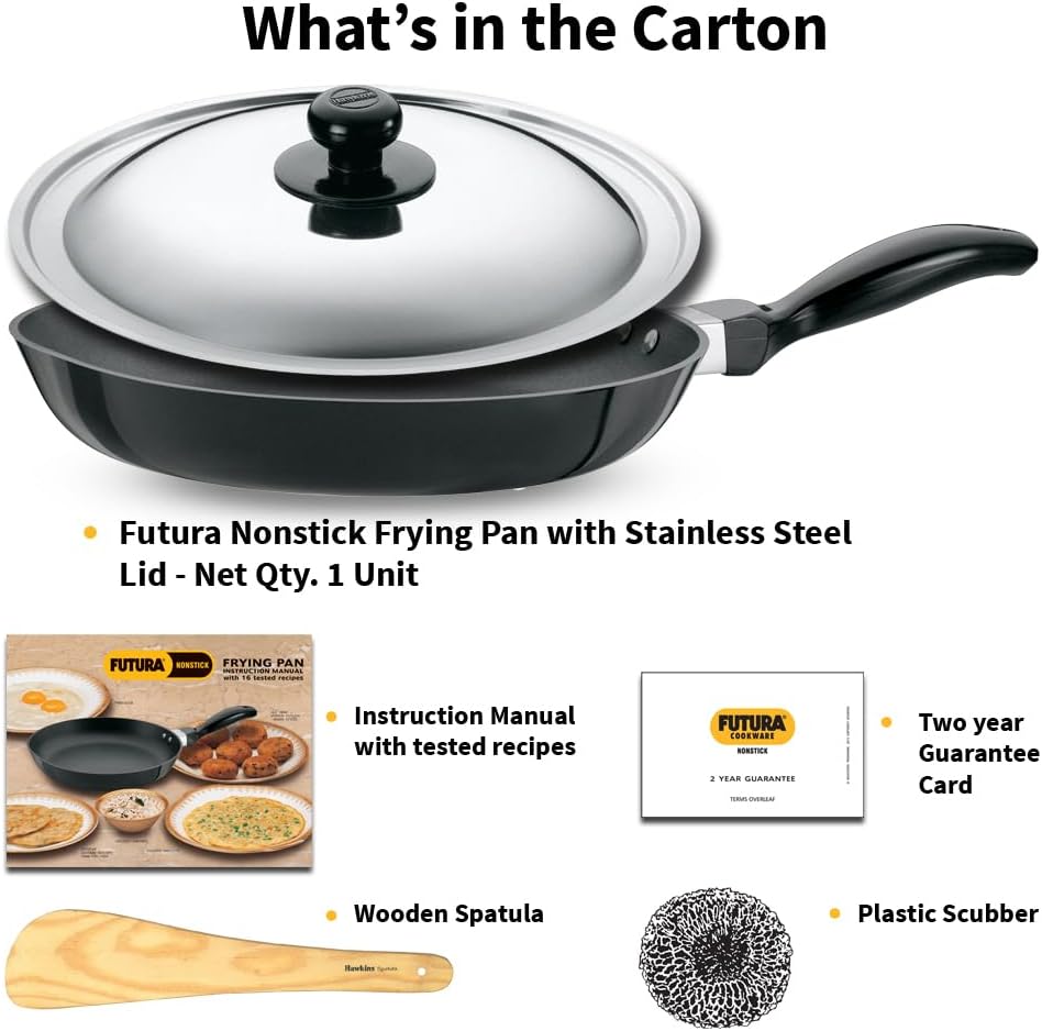 Hawkins Futura Non-Stick Frying Pan with Stainless Steel Lid, 26 cm Diameter, Black