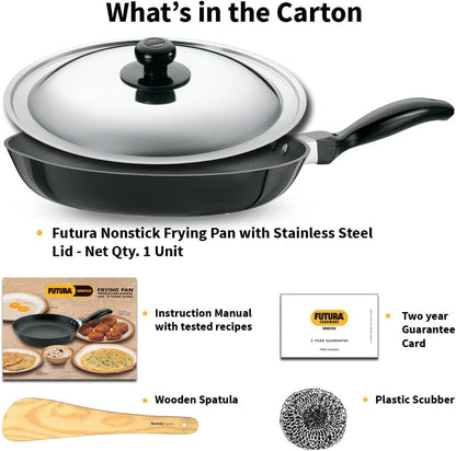 Hawkins Futura Non-Stick Frying Pan with Stainless Steel Lid, 26 cm Diameter, Black