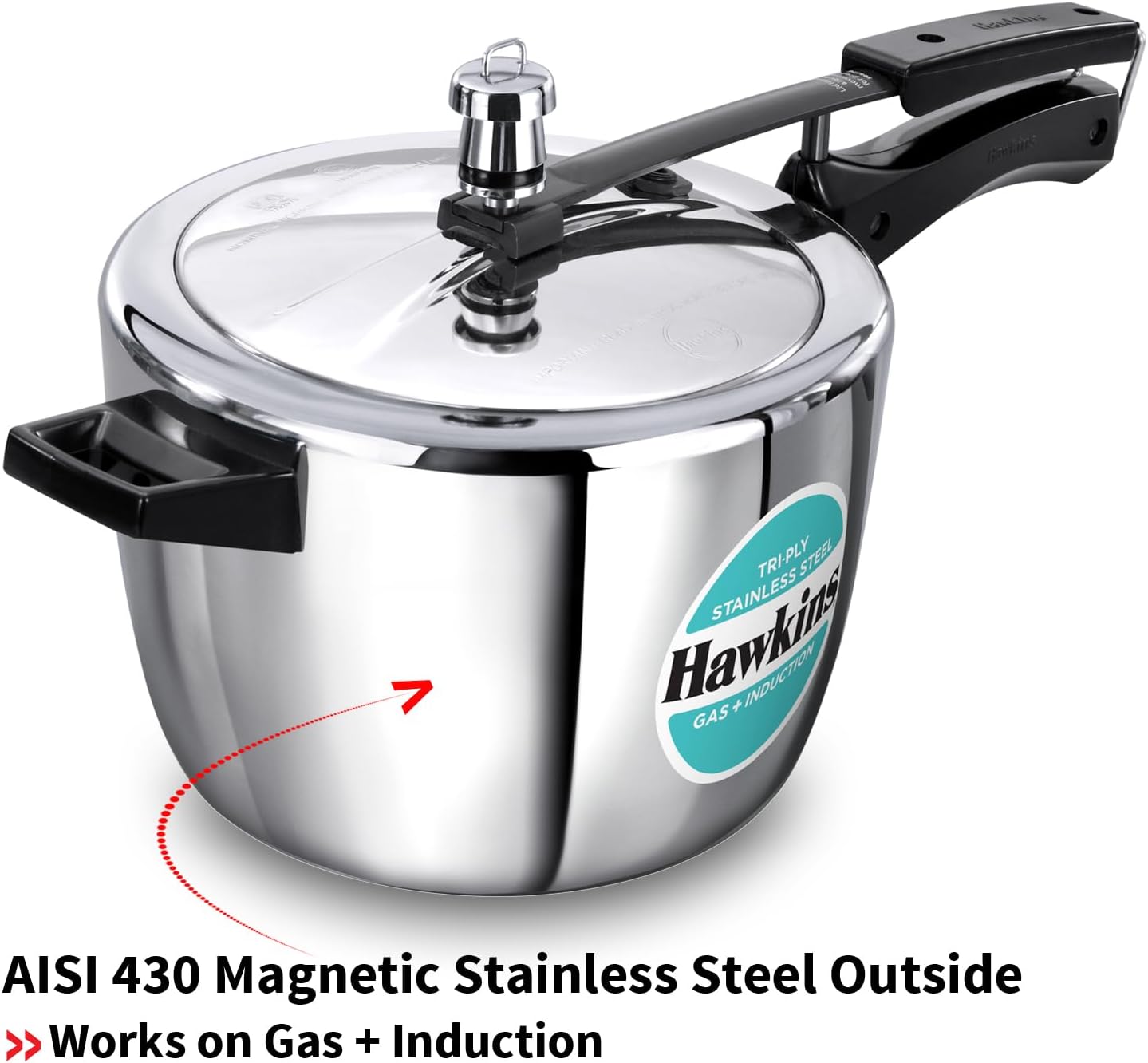 Hawkins 4.5 Litre Triply Stainless Steel Pressure Cooker, Inner Lid Cooker, Silver (HSST45)