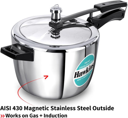Hawkins 4.5 Litre Triply Stainless Steel Pressure Cooker, Inner Lid Cooker, Silver (HSST45)