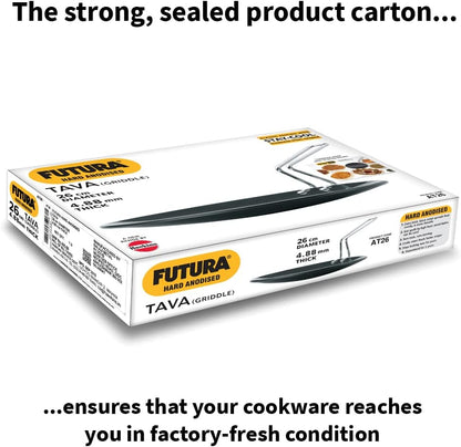 Futura Hard Anodised Concave Tava Griddle, 10-Inch, 4.88 with Steel Handle, 26 cm, Black