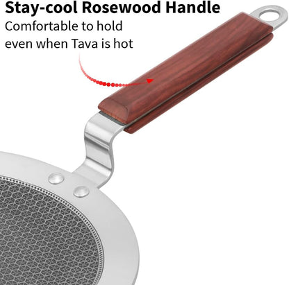 Hawkins Paratha Tawa, Triply Stainless Steel Shielded Nonstick Tawa with Rosewood Handle, Honeycomb Non Stick Induction Tawa, Silver 24 cm / 26 cm (NSPT24) (NSPT26)