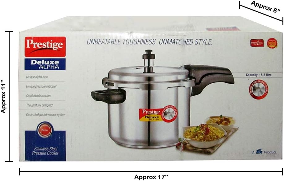 Prestige 5.5L Alpha Deluxe Induction Base Stainless Steel Pressure Cooker, 5.5-Liter