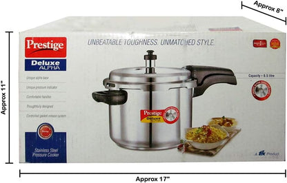 Prestige 5.5L Alpha Deluxe Induction Base Stainless Steel Pressure Cooker, 5.5-Liter