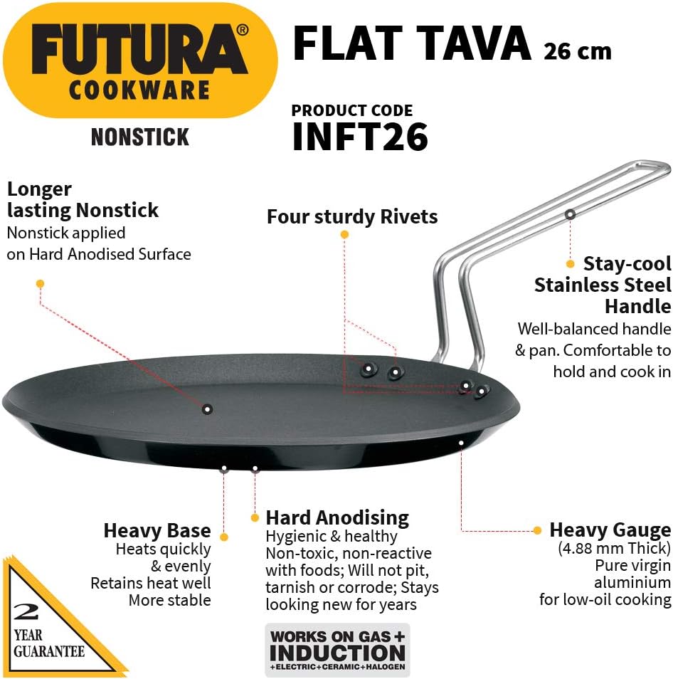 Hawkins FUTURA IQ45 Non-Stick Induction Compatible Flat Tava Griddle, 10-inch Black