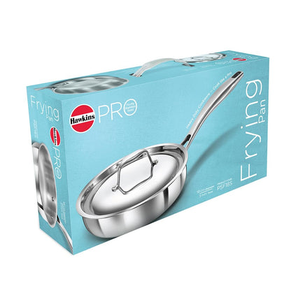 Hawkins Pro 26 cm Frying Pan, Triply Stainless Steel Fry Pan with Stainless Steel Handle and Stainless Steel Lid, Silver (PSF26S)
