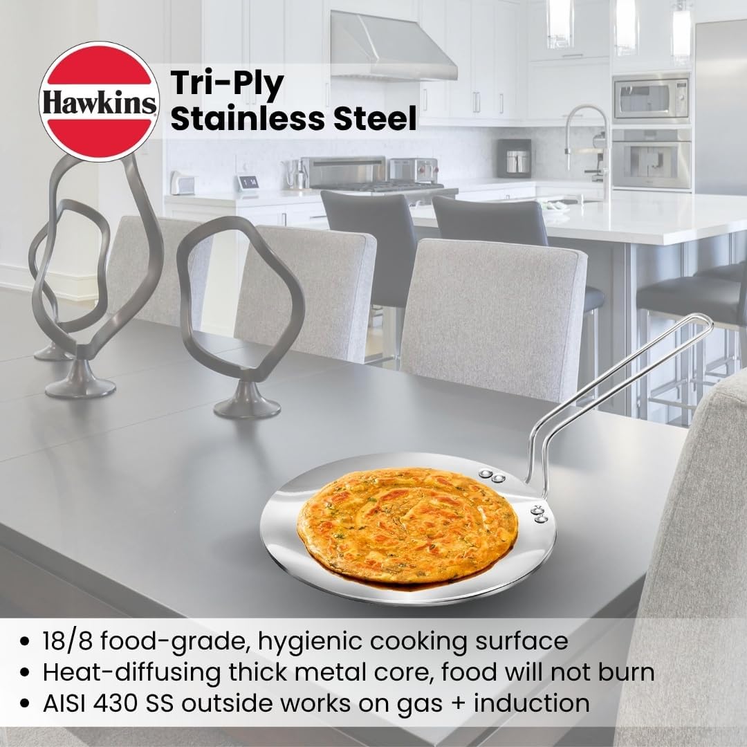 Hawkins Tri-Ply Stainless Steel Tava, 22 cm Diameter