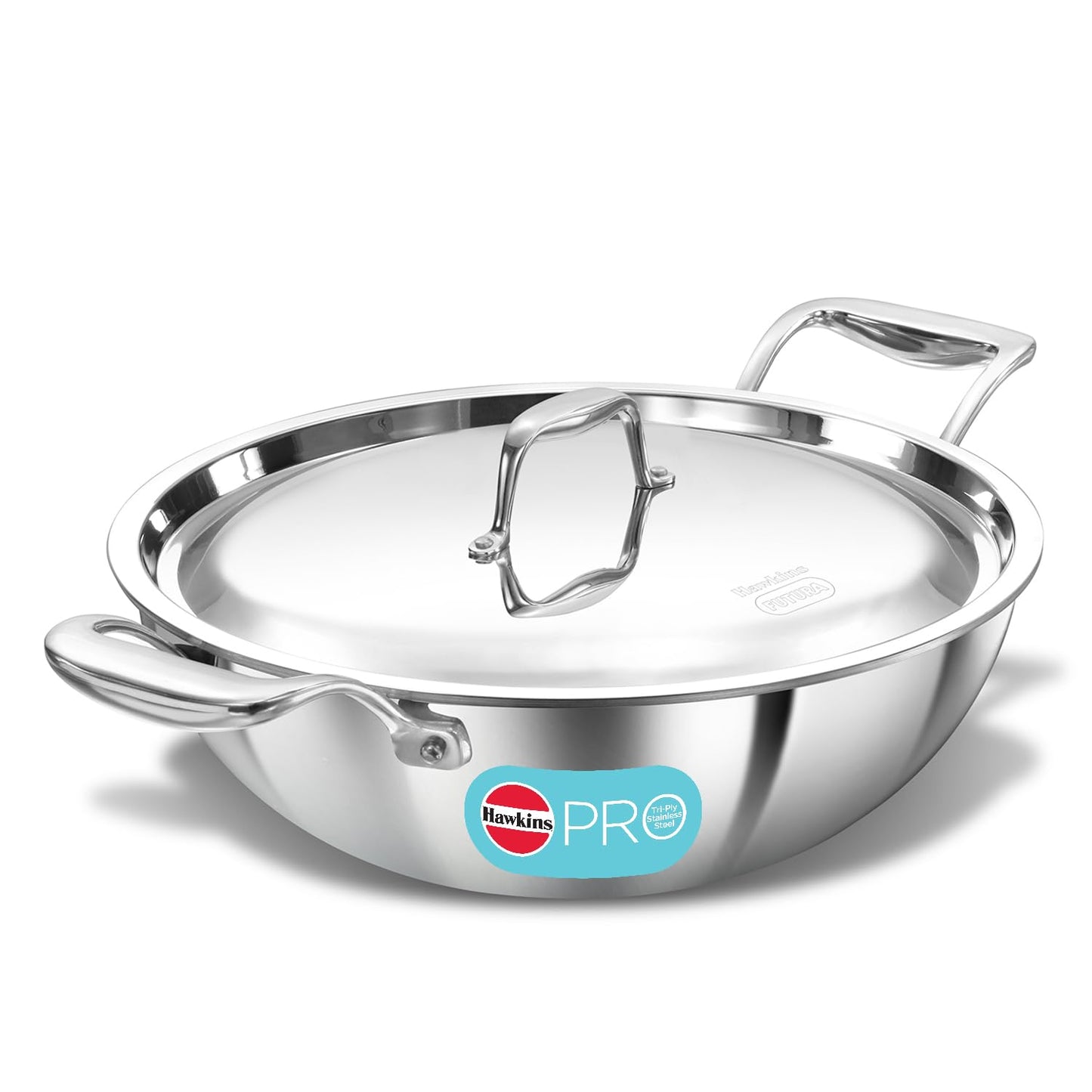 Hawkins Pro 6 Litre Deep-Fry Pan, Triply Stainless Steel Kadhai with Stainless Steel Handles and Stainless Steel Lid, Silver (PSK60S)