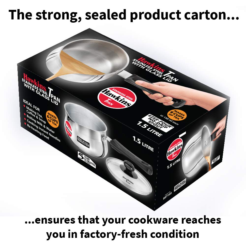 Hawkins Futura Steel Tea Pan with Glass Lid, 1.5 Litre Capactiy