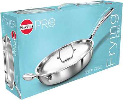 Hawkins Pro 26 cm Frying Pan, Triply Stainless Steel Fry Pan with Stainless Steel Handle and Stainless Steel Lid, Silver (PSF26S)