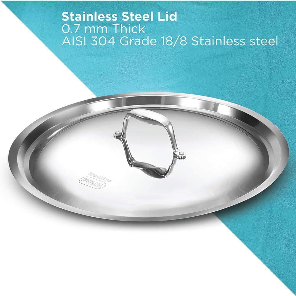 Hawkins Pro 26 cm Frying Pan, Triply Stainless Steel Fry Pan with Stainless Steel Handle and Stainless Steel Lid, Silver (PSF26S)