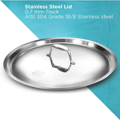 Hawkins Pro 26 cm Frying Pan, Triply Stainless Steel Fry Pan with Stainless Steel Handle and Stainless Steel Lid, Silver (PSF26S)